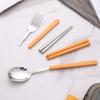 3pcs Foldable Stainless Steel Cutlery Set Removable with Square Box Flatware Set Space-saving Reusable Spoon Fork Chopstick