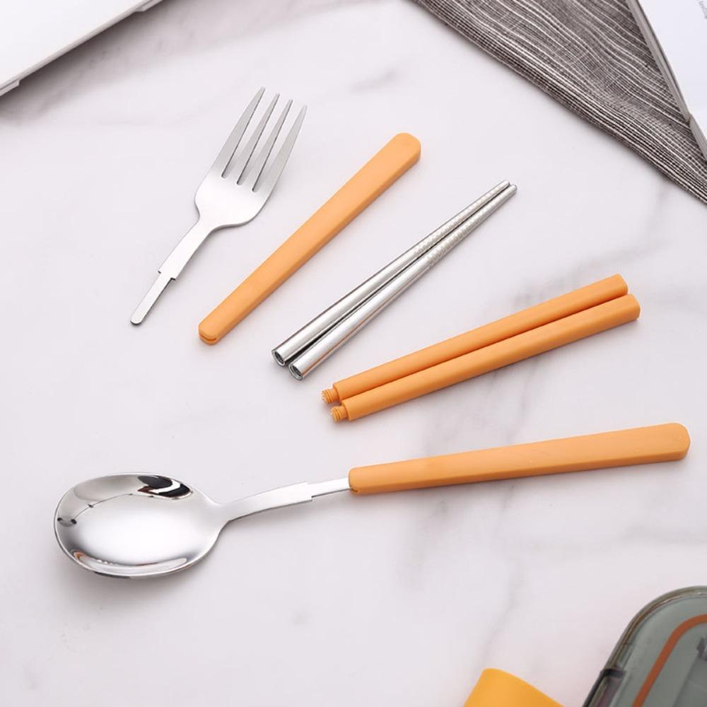 3pcs Foldable Stainless Steel Cutlery Set Removable with Square Box Flatware Set Space-saving Reusable Spoon Fork Chopstick