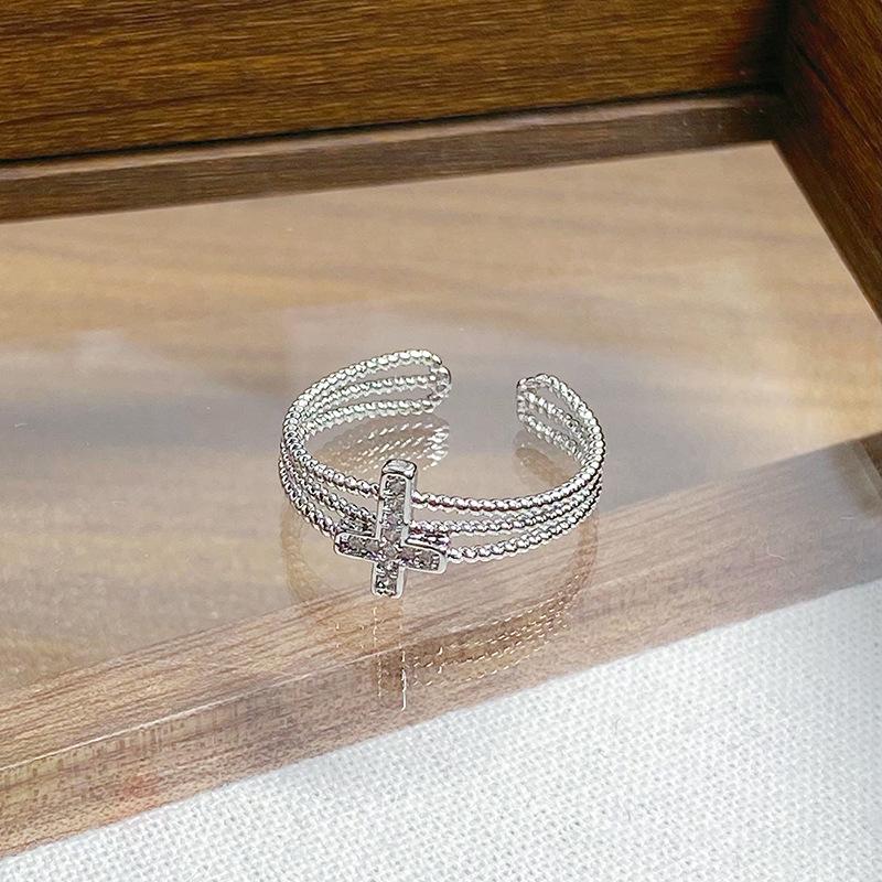 Day Cold Wind Zircon Light Luxury High Sense Open Ring Exquisite Geometric Personality Niche Ring Woman