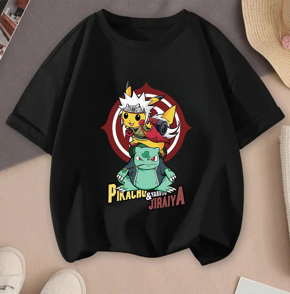 2026 New Summer Pikachu Cartoon Print Short Sleeve TShirt Casual Daily Outfit for Kids Teens 100