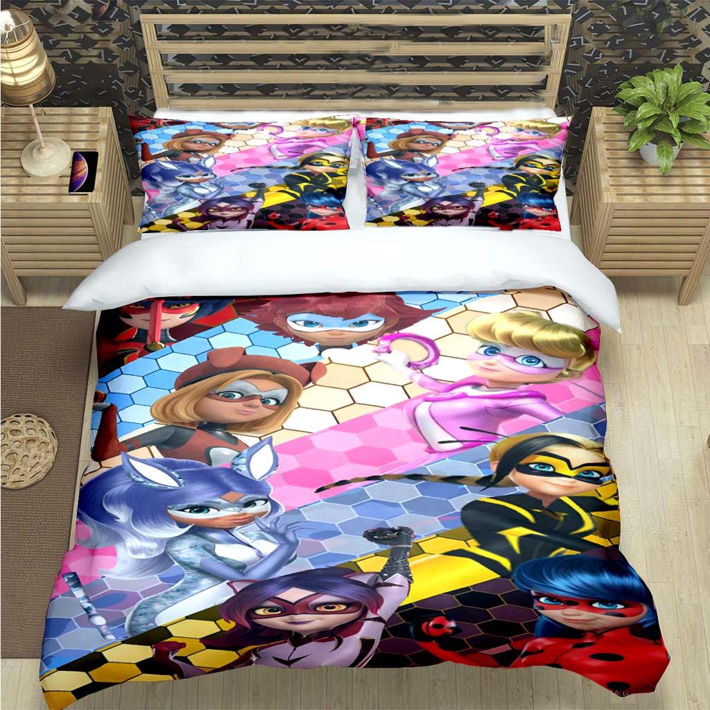 Classic Cartoon Cat Print Bedding Sets Bed Supplies Set Comforter Set Teens Girls Cartoon M-Miraculous Twin Single Kid Gift