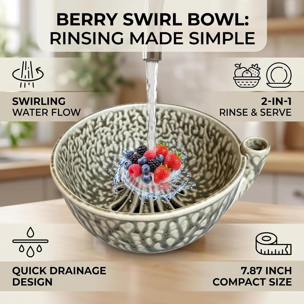 Ceramic Material Fruit Vegetable Colander Beige Self Rotating Bowl Berry Washing Bowl Home Kitchen