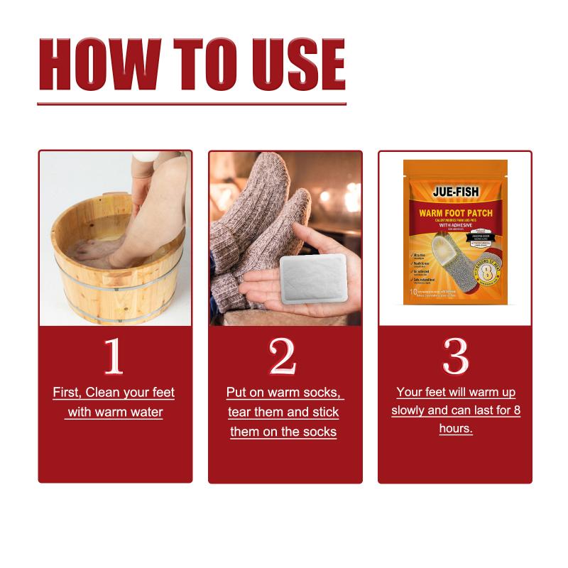 Jue-Fish Foot Warmer Patches Warm Portable Disposable Self-Heating Patches Relieve Cold Feet Long-Lasting Heat Foot Warmers one size