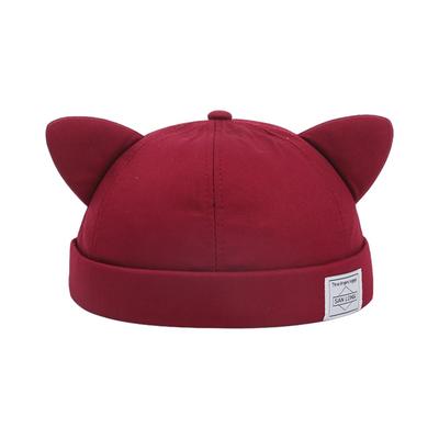 Fashion Cotton Cat Ears Landlord Hat Solid Color Brimless Beanie Hat Adjustable Hip Hop Melon Skin Hat Spring Summer