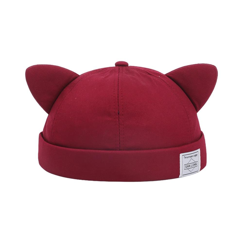 Fashion Cotton Cat Ears Landlord Hat Adjustable Solid Color Melon Skin Hat Hip Hop Brimless Docker Cap Outdoor