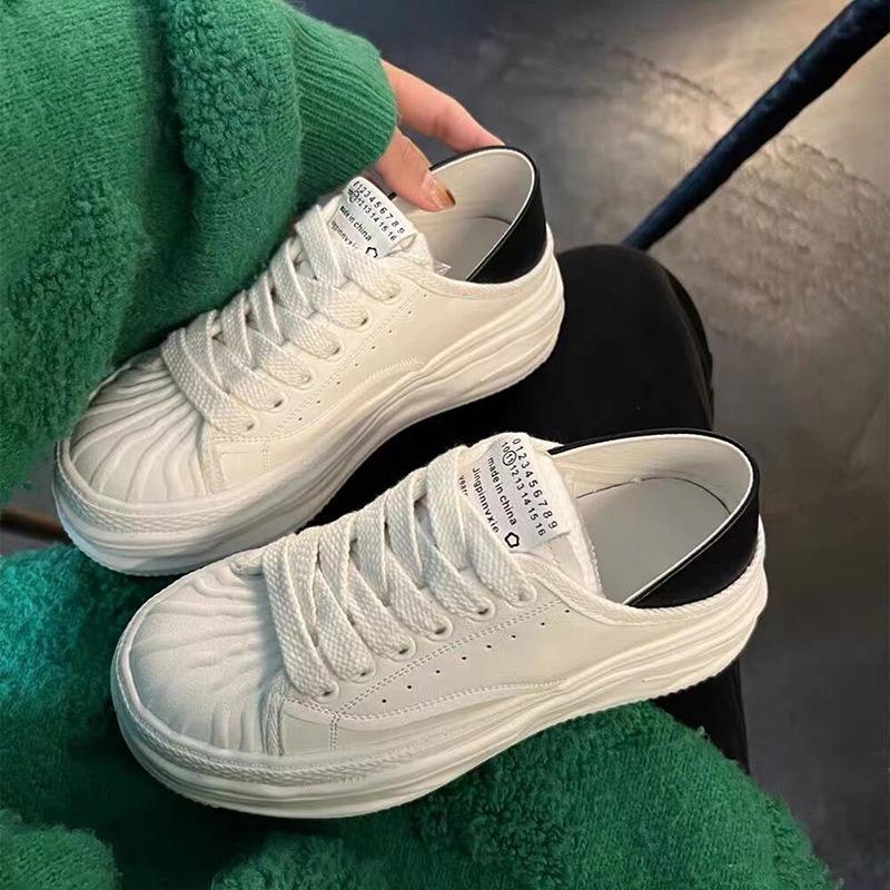 

Leather little white shoes women s spring and autumn new dissolved shell head thick sole versatile two wear casual board shoes women 40