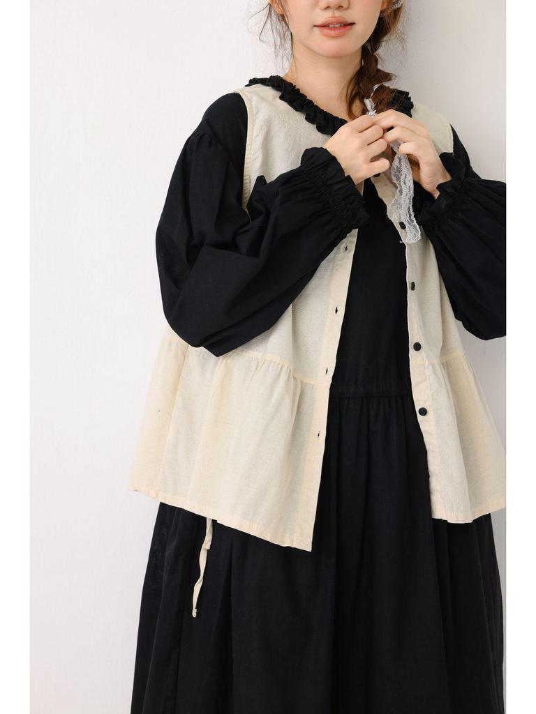 2026 Spring/Summer Women's Japanese Linen Ruffled Vest – Sleeveless, Loose-Fit, Reversible Jacket