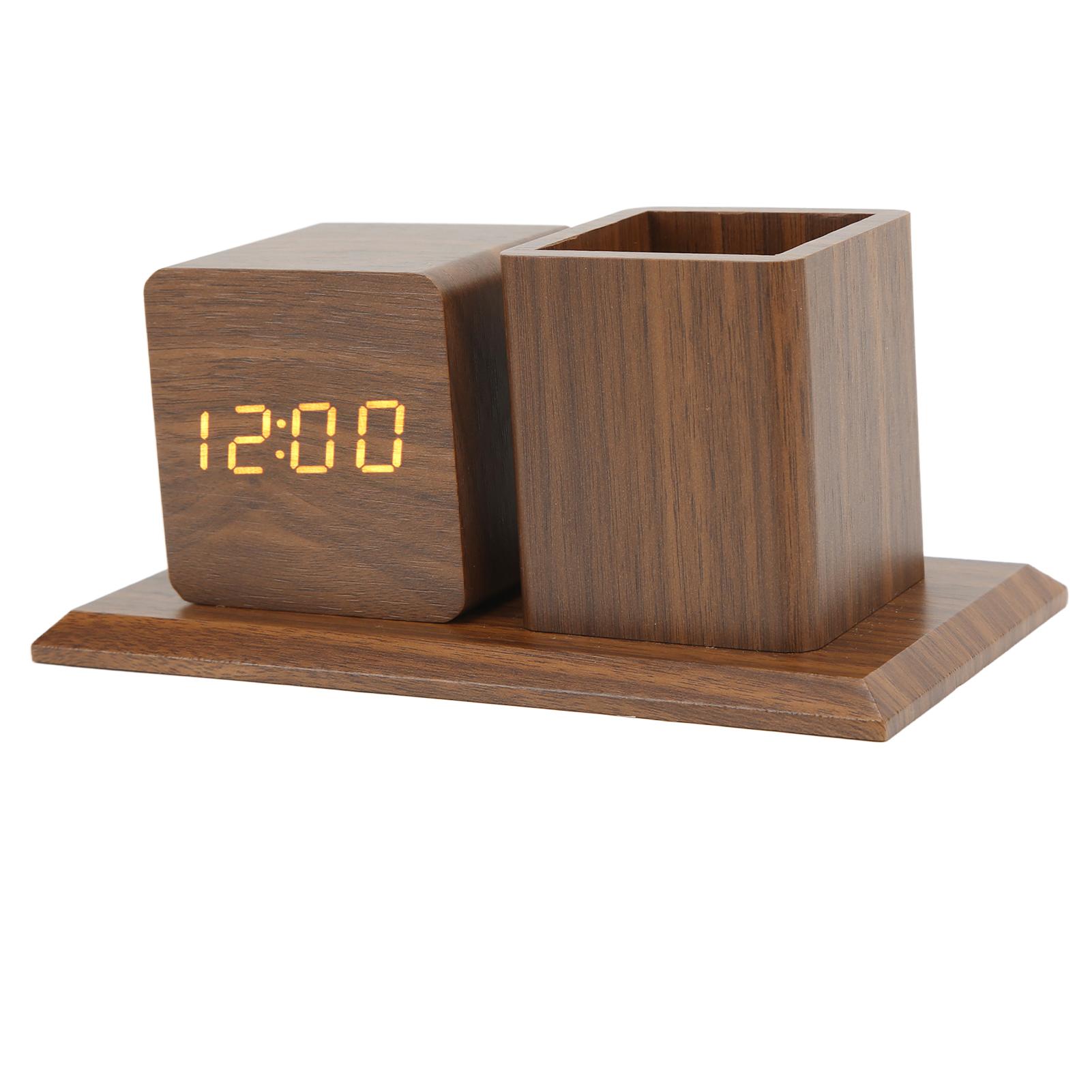 

Pen Holder Clock Temperature Calendar Display 3 Brightness Adjustment Voice Control LED Digital Alarm Clock
