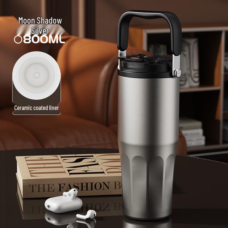 OLOEY Stainless Steel Ceramic Insulated Portable Mug with Handle