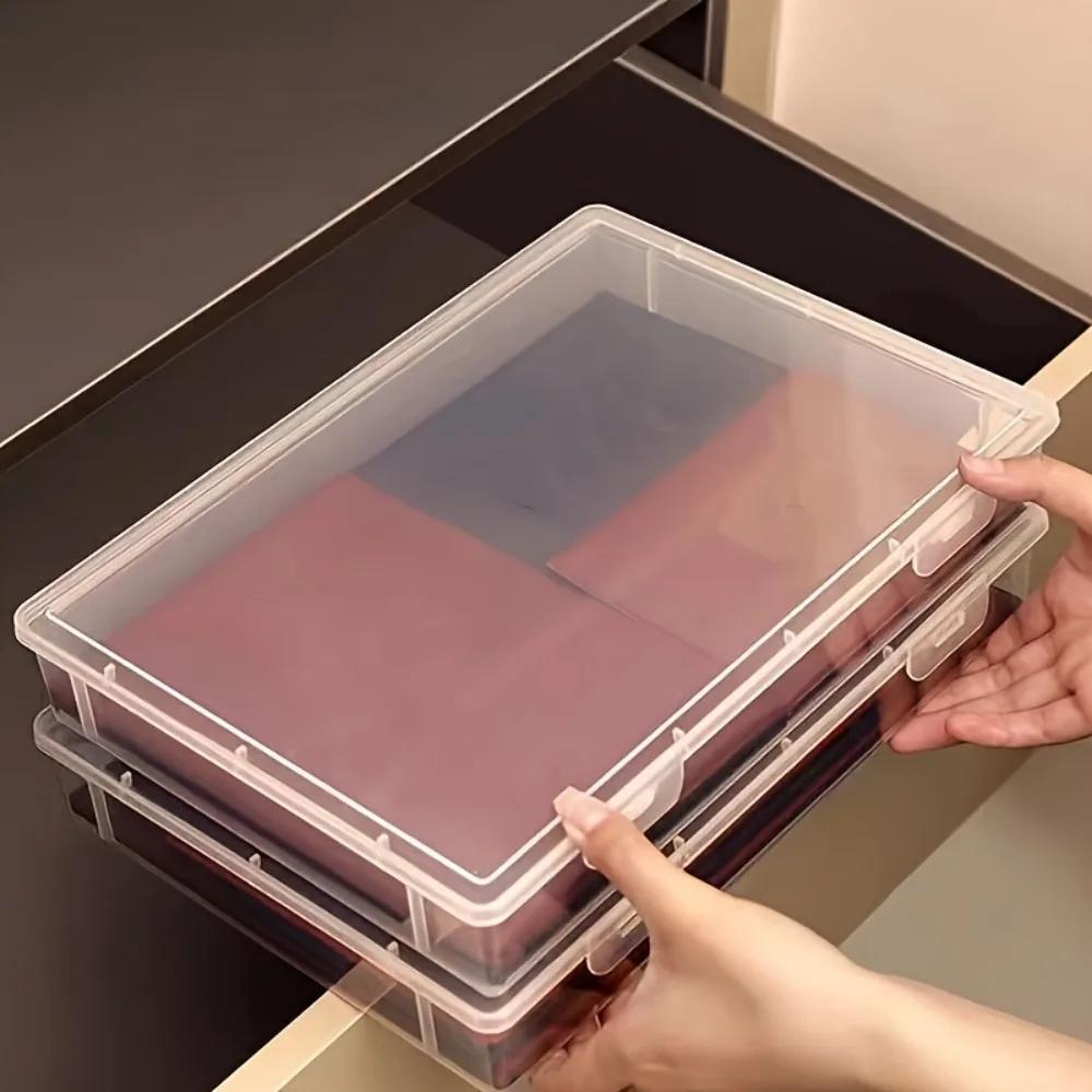 4-Pack Clear Plastic Storage Boxes with Lids - Durable Desktop Organizer for Office, School Supplies & Documents