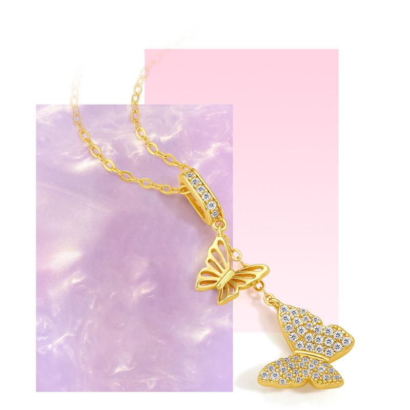 Double Butterfly S925 Sterling Silver Necklace - Elegant Tassel Clavicle Chain for Women