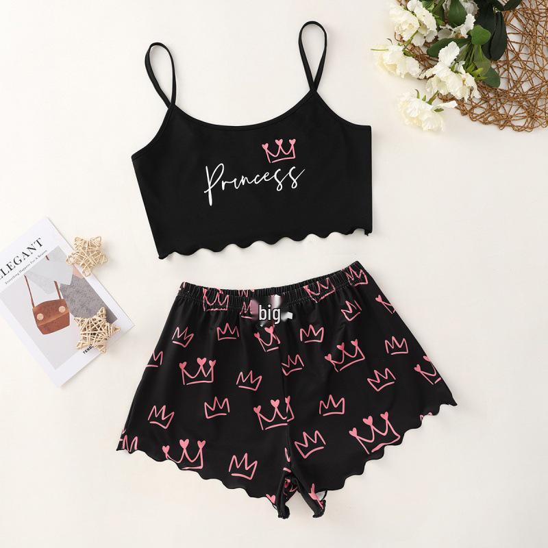 European and American Sleeveless Tank Top & Shorts Two-Piece Pajama Set for Women