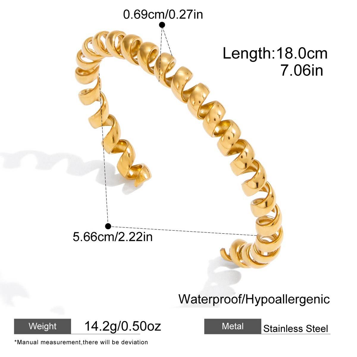 Gold PVD Plated Stainless Steel Helix Twist Telephone Line Cuff Bracelet Multi Layered Bangles For Women Fashion Jewelry