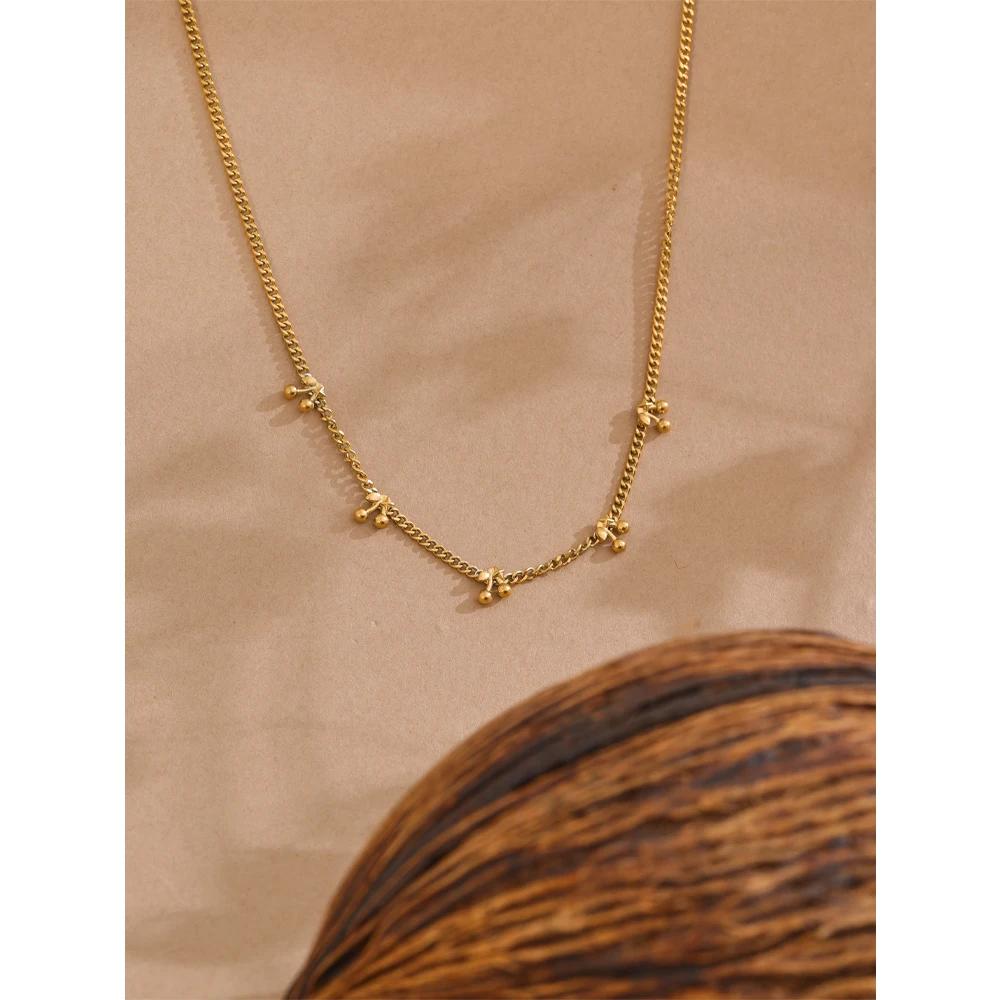 Exclusive Fashion Chic Cherry Chain Gold Color Necklace Gift 18k PVD Plated Waterproof Charm Exquisite Jewelry for Women
