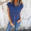 Women Summer Solid Loose Casual Short Sleeve Button Pocket Turn Down Collar Shirt