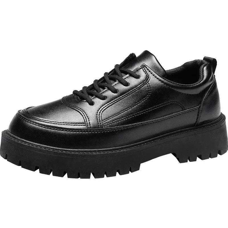 

Модные мужские низкие туфли из маленькой кожи, удобные, дышащие, водонепроницаемые, маленькие черные туфли, устойчивые к пятнам, нескользящие, деловые повседневные туфли 44 чёрный