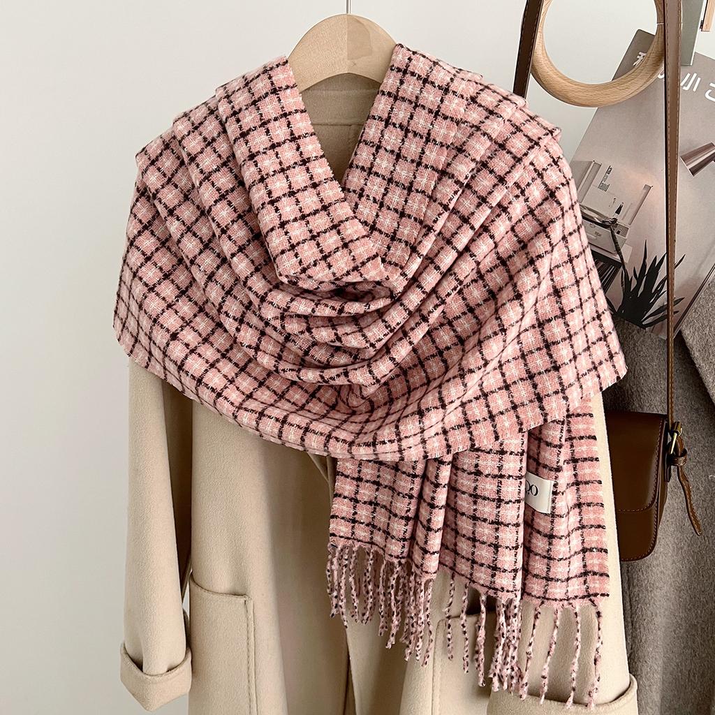 Plaid scarf women's winter small fragrance to keep warm autumn and winter thickened scarf new student retro Korean shawl