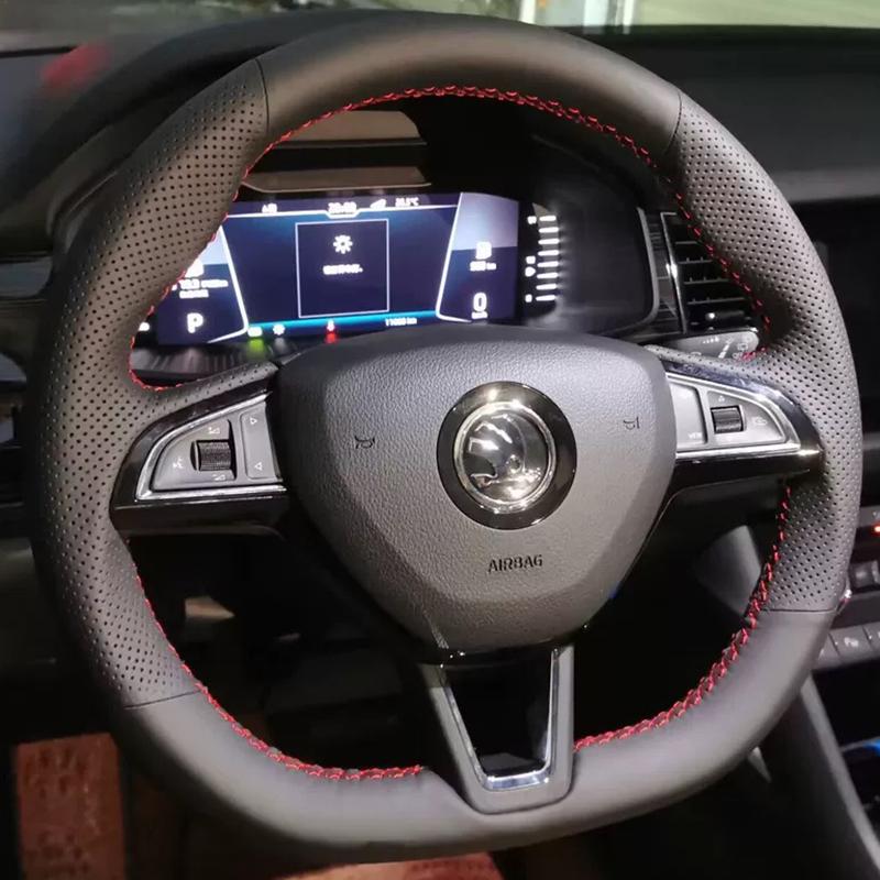 

Для Skoda Octavia 2015- Fabia Kodiaq Superb Scala Ручна робота Замша Нековзка Покришка на кермо автомобіля 5