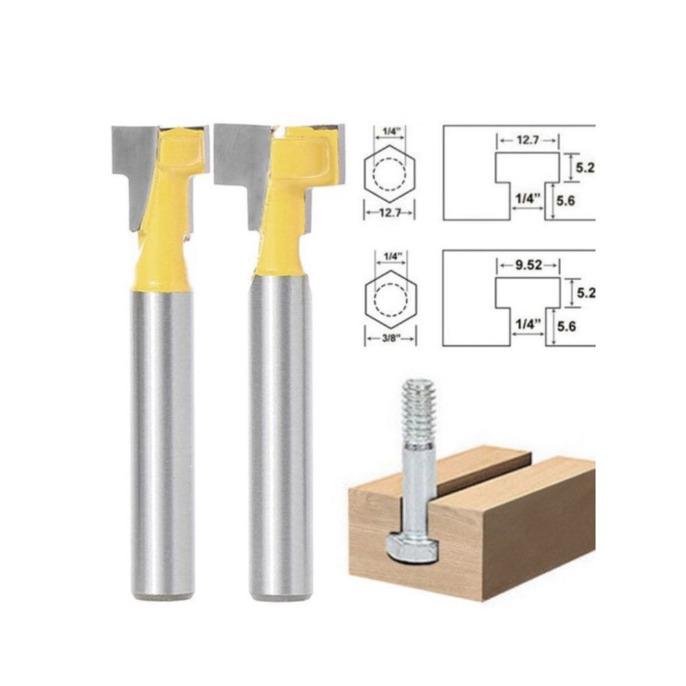 2Pcs T-Slot Keyhole Milling Cutter Wood Router Bit Carbide Cutter for Wood Hex Bolt T-Track Slotting /Shank 1/4Inch 1/2Inch 8mm