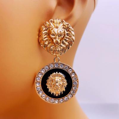Einzigartige Design-Löwenkopf-Ohrringe, glitzernde Strass-Ohrringe, kreisförmige Ohrringe im Retro-Stil für Frauen