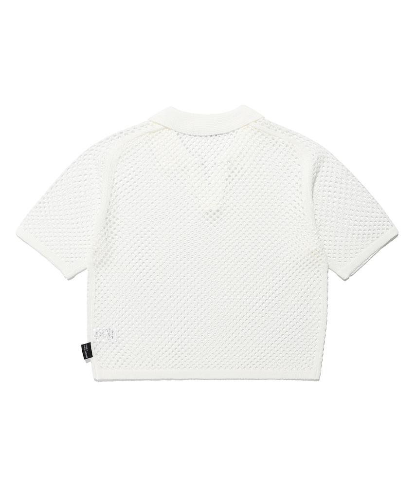 ANDTHEOTHER White Punched Collar Short Sleeve Knit