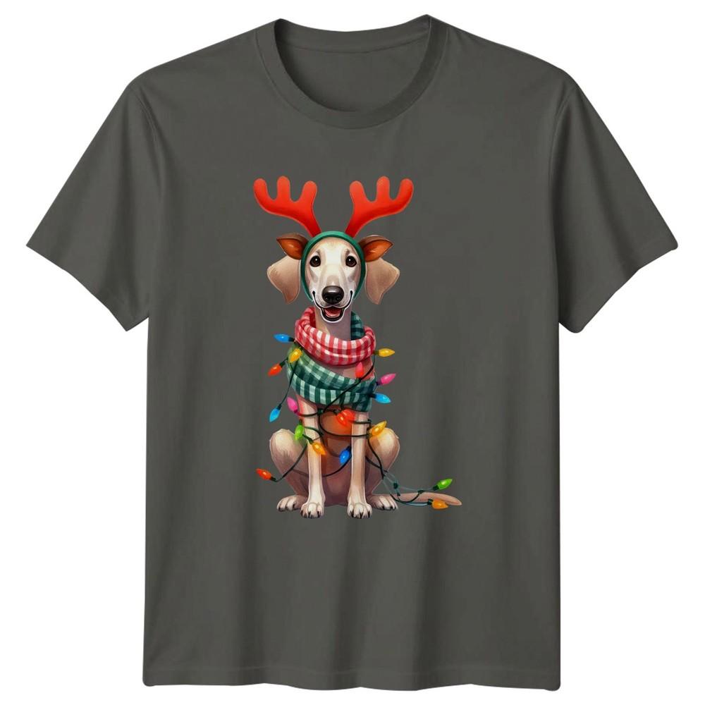 Christmas Dog Reindeer Antlers Lights Unisexs Unisexs Unisex Graphic Tee Holidays S