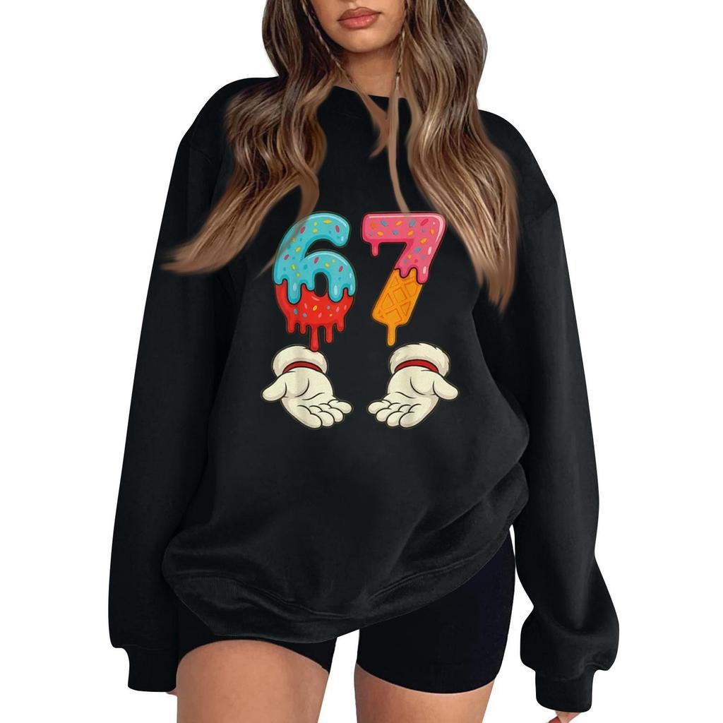 Sudadera de Mujer Casual de Moda de Manga Larga con Cuello Redondo y Estampado