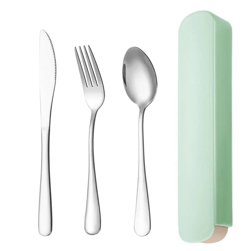 Portable Tableware 410 Stainless Steel Spoon Knife and Fork Three-piece Set Household Simple Student Dormitory Tableware Set Fit