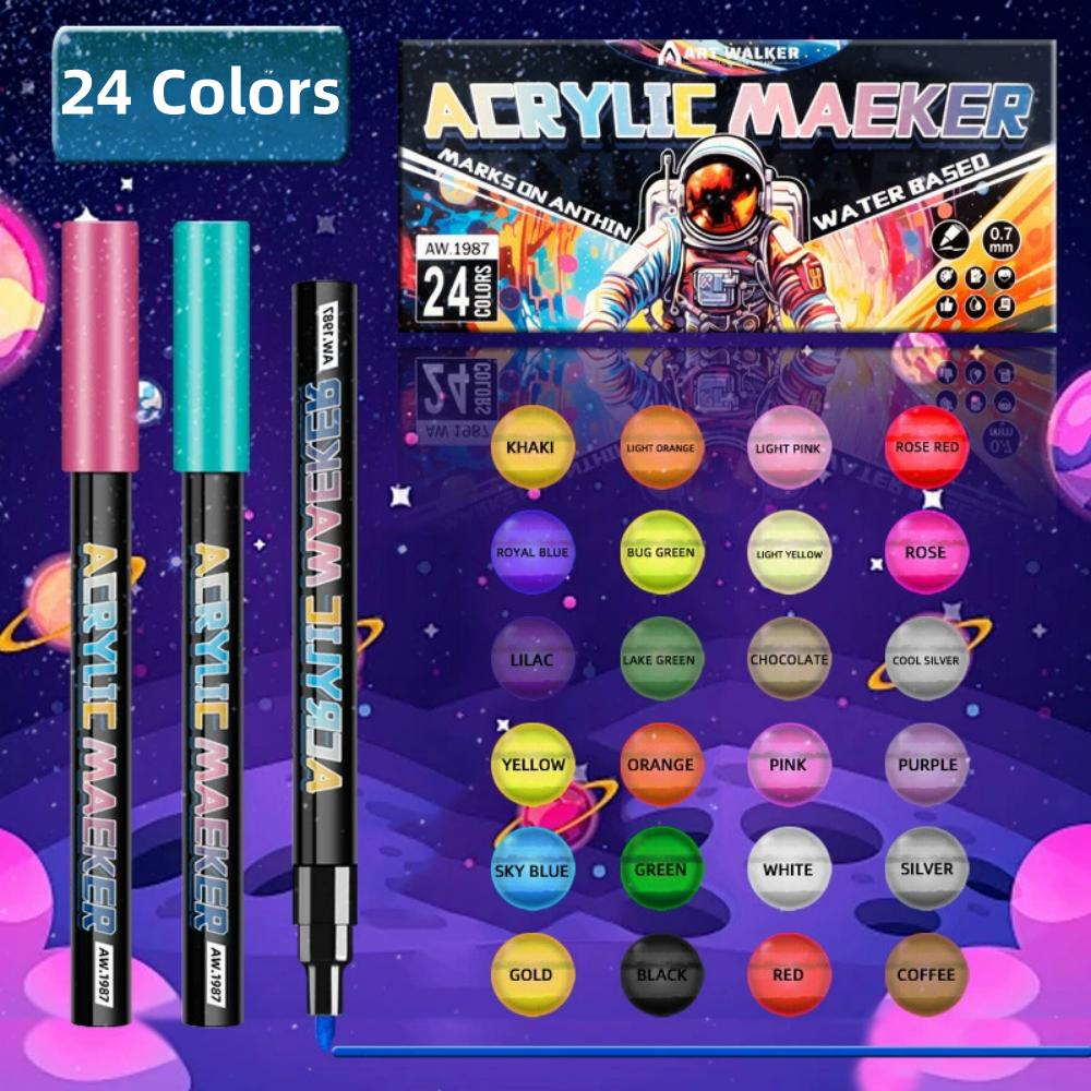 

24/36 Color Acrylic Marker Pen Set Pointed Tip Acrylic Markers for Rock Painting Graffiti Glass DIY Card Making Art Supplies