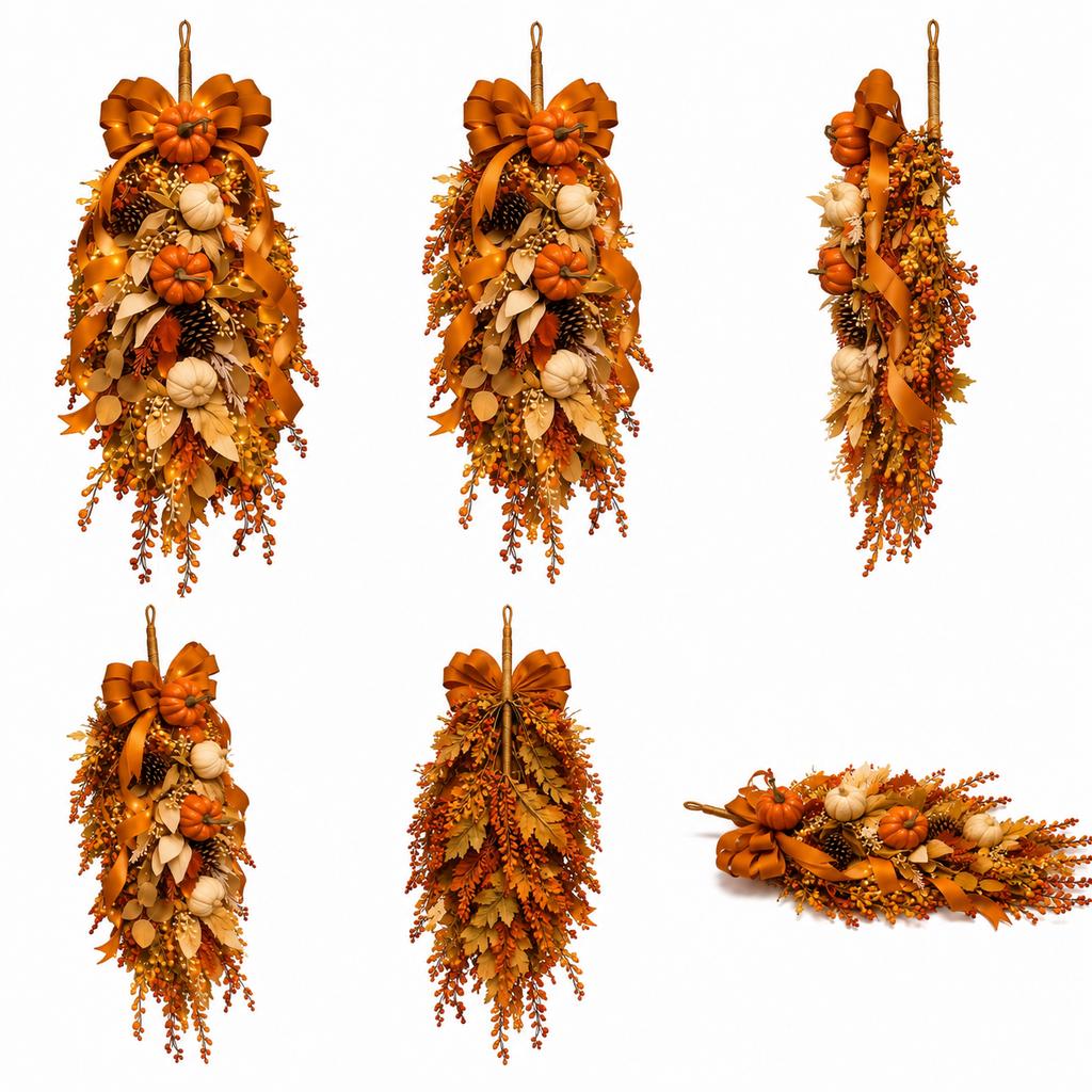 Front Door Wreath with Fall Leaves for Seasonal Home Decor