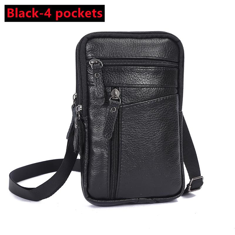 Herren Echte Leder Handy Tasche Crossbody, Vintage Kleine Umhängetasche, Kompakte Hüfttasche mit Reißverschlussfächern, Outdoor Reise Tasche