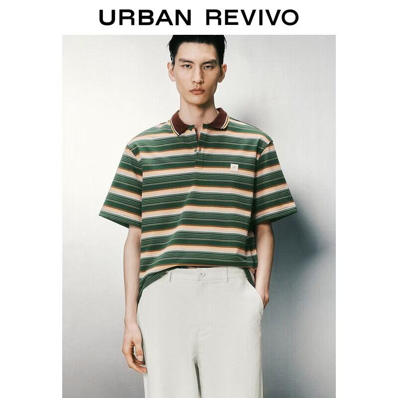 UR2026 Men s Retro Striped Lapel Polo Shirt L