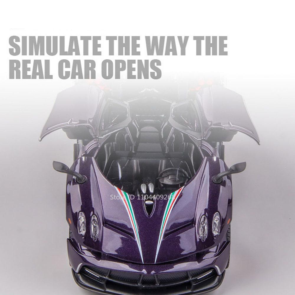 1:32 Scale Pagani Dinastia Huayra BC Car Model Toy Sound Light Gull Wing Door Alloy Diecast Supercar Models Boys Kids Gifts