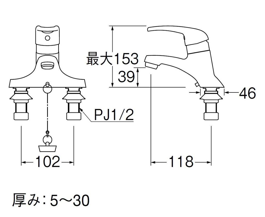 SANEI Sanei Faucet Manufacturing Single Mixer Faucet for Foam Water Installation Pitch 102 Rubber Stopper JIS Standard (formerly Co., Ltd.) Washbasin,