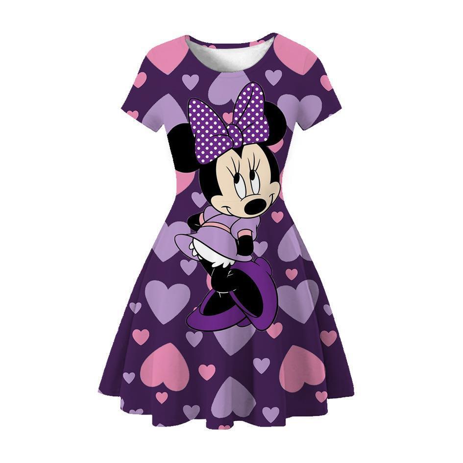 New Mickey Minnie Christmas 2D Printed Short Sleeve Dress Fashion Girls Princess Dress