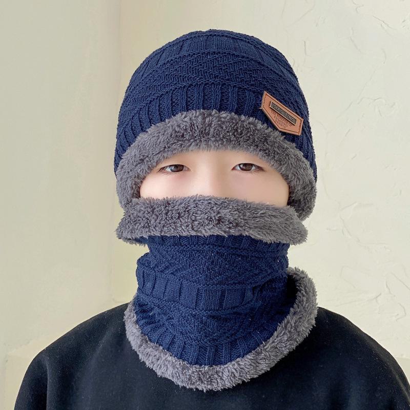 Scaldaorecchie Invernali da Uomo e Cappello in Maglia di Velluto con Protezione per il Collo Ispessita - Set da Due Pezzi
