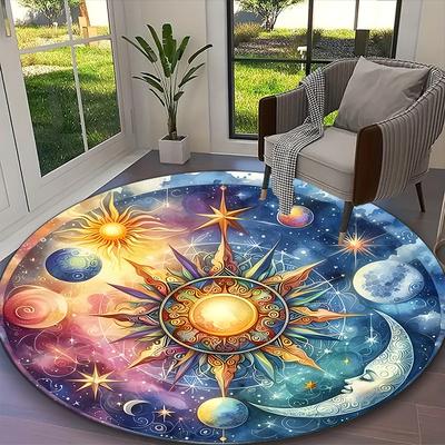 1pc Office Printed Round Carpet, Sun and Moon Rug, Home Sofa Chair Mat For Christmas and Halloween Décor