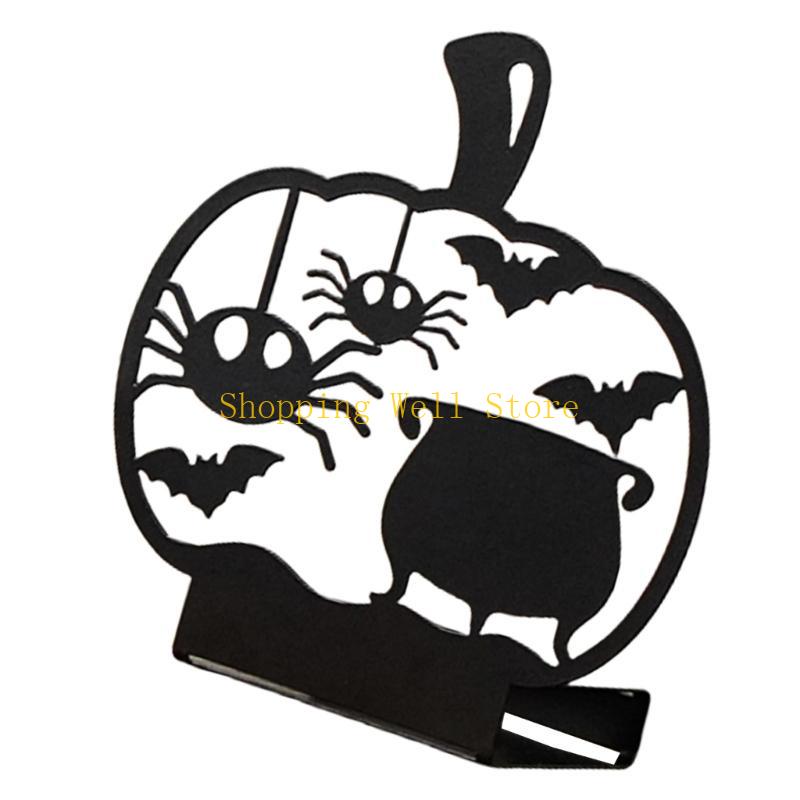 KX4B Halloween Holders Horror Ghostly Bat Spiderweb Black Candlestick Table Centerpieces Tealight Stand Decors