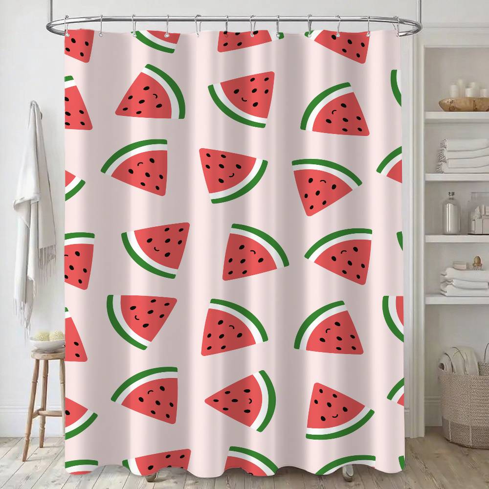 Fruit Watermelon Pattern Print Bathing Curtain Bathroom Shower Curtain Waterproof With 12 Hooks Home Deco