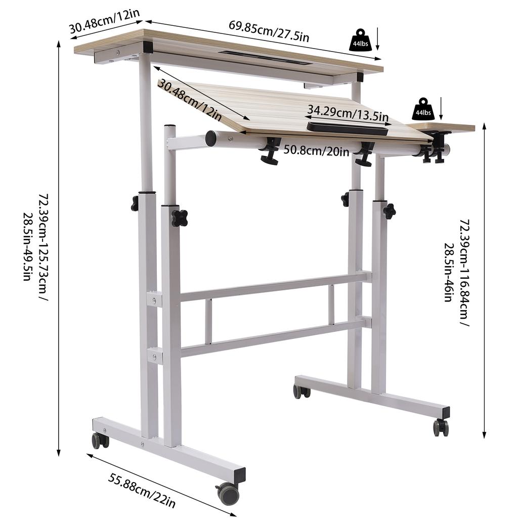 Mobile Standing Desk Stand Up Desk, Height Adjustable Home Office Desk with Standing & Seating 2 Modes, Tilting Tabletop