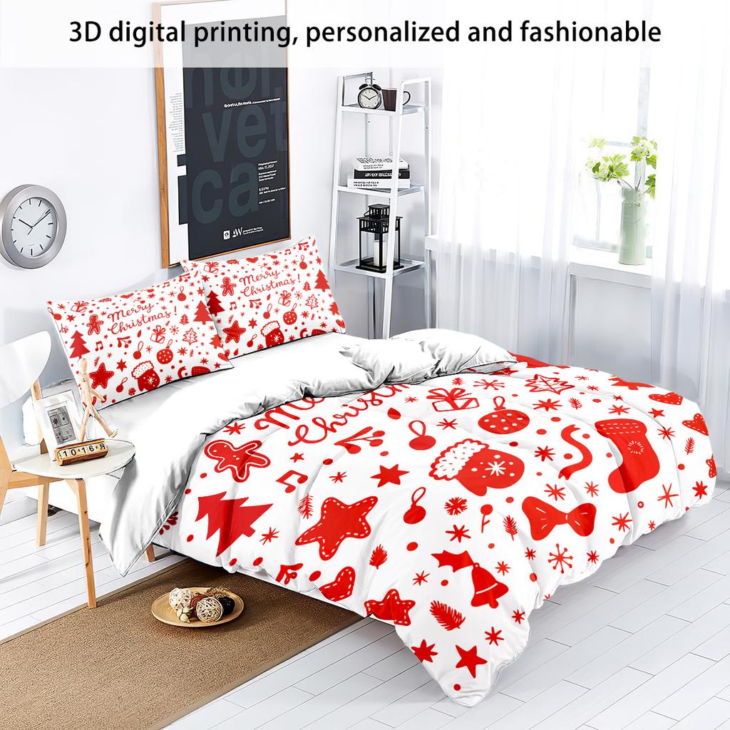 3 Pieces of Merry Christmas Printed Bedding Set Soft and Coreless with Multiple Sizes To Choose From As A Christmas Gift