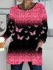 2025 Autumn Winter New Plus Size Women's Tops, Butterfly 3D Print Fashion Crew Neck Long Sleeve T-Shirts