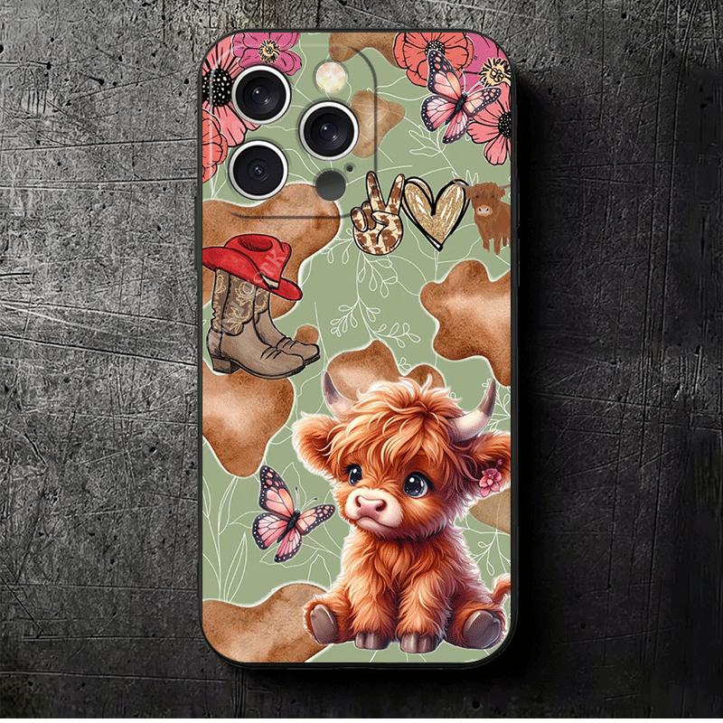 

Cute Highland Cow Soft Phone Case for iPhone 16 16E 17 Air 15 Pro Max 14 Plus 13 Mini 11 12 7 Black Cover Back Shell iPhone 15 Plus