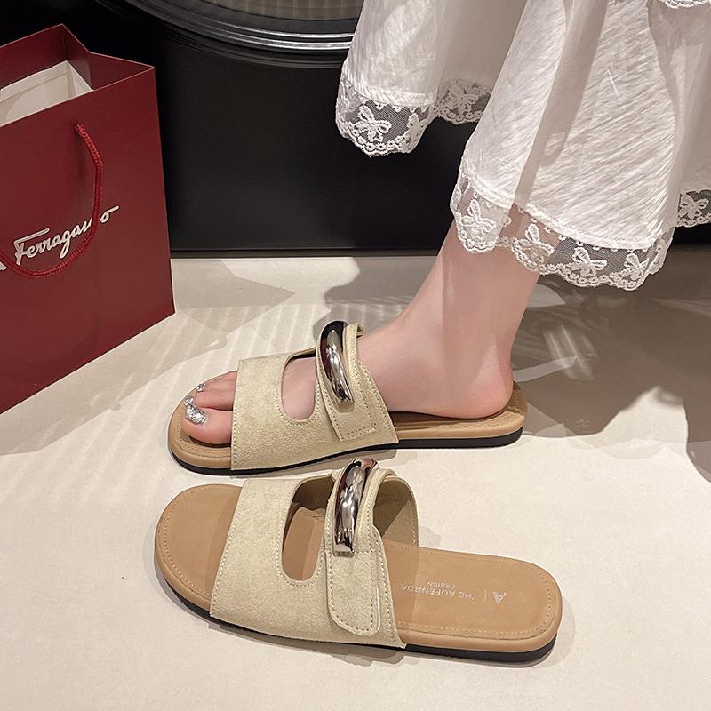 Fashion Fashion Versatile Women Shoes Summer Round Toe Flat Shoes Retro Anti Slip Womens Sandals Comfortable Soft Soled Women's Slippers