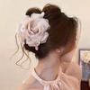 Elegant Delicate Large Fabric Mesh Rose Flower Hair Clip For Women Girls Imitation Pearl Floral Shark Clip Hair Accessories