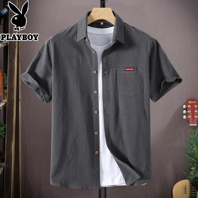 PLAYBOY Men s Pure Cotton Short Sleeve Casual Shirt XL