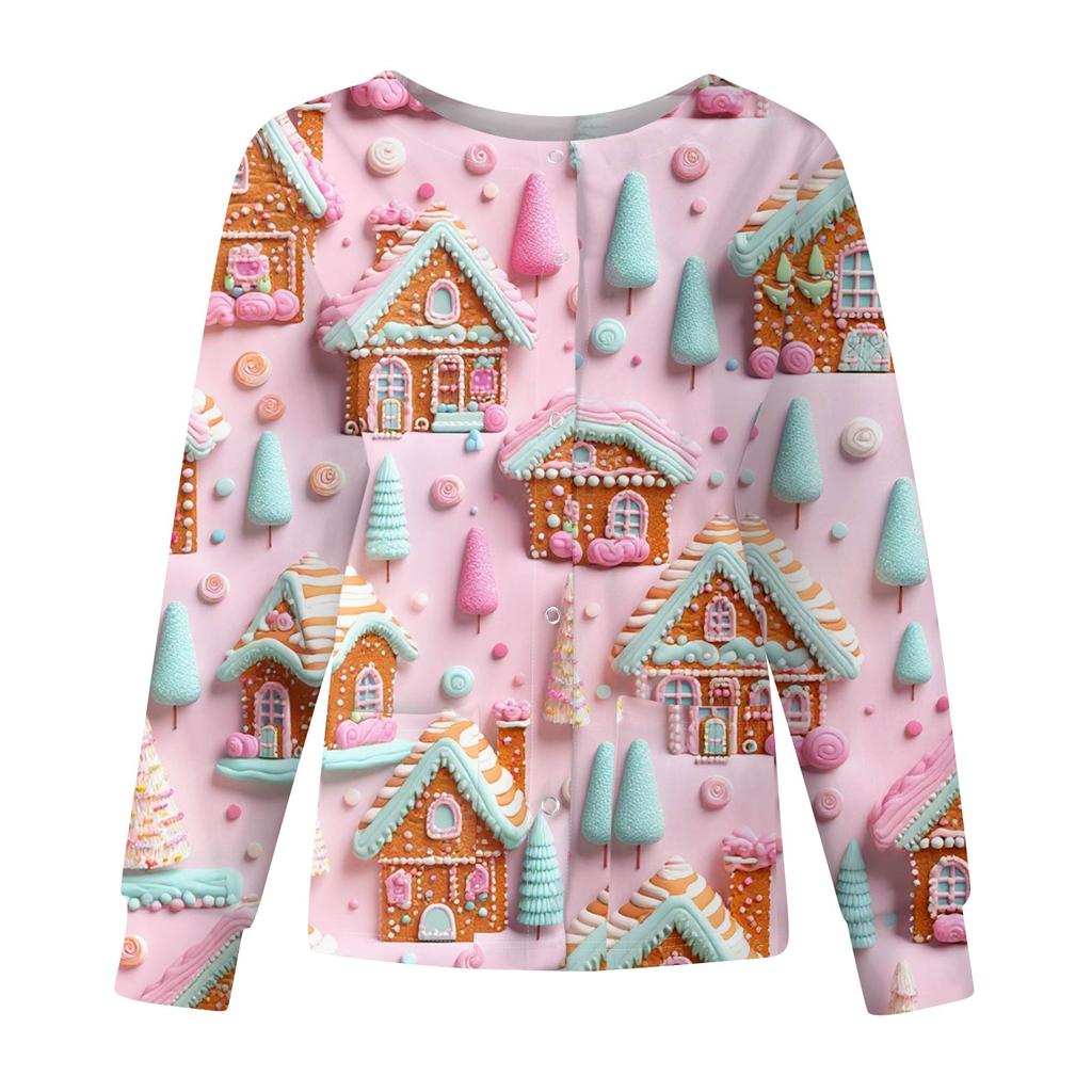Women's Casual Fashion Long-Sleeve Single-Breasted Christmas Print Jacket