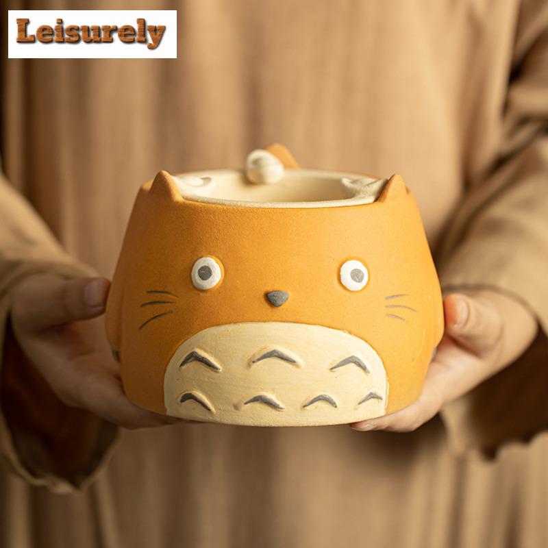 Cute Cat Coarse Pottery Roasted Tea Kettle Winter Tea Brewing Around The Stove Candle Warmer Milk Tea Jar Side Handle Pot Base