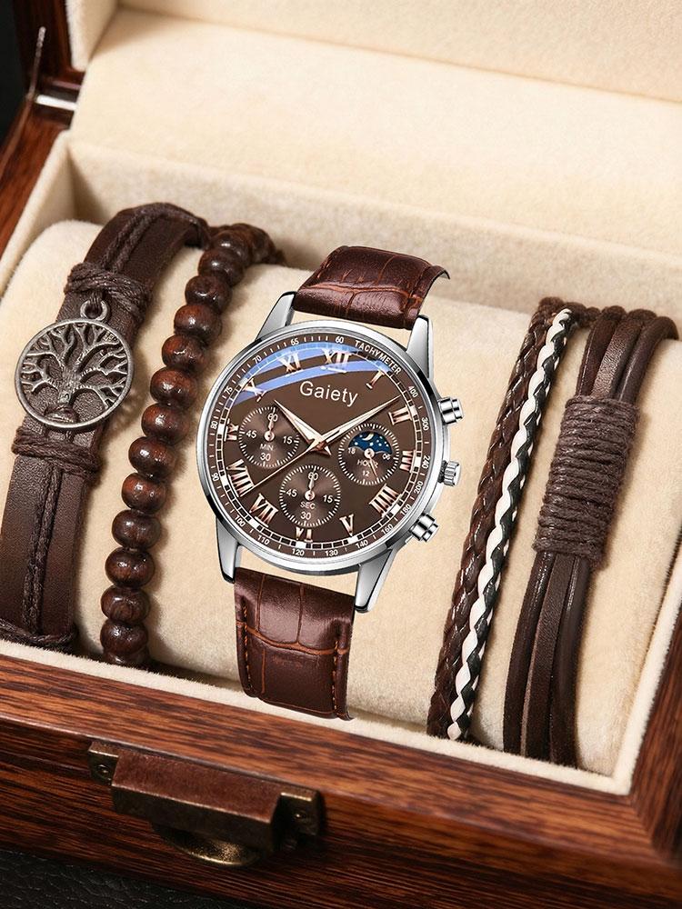 

5PCS/Set Men s Quartz Wrist Watches PU Leather Minimalist Luxury Vintage Elegant Jewelry Y2K Vacation Holiday Festival Gift