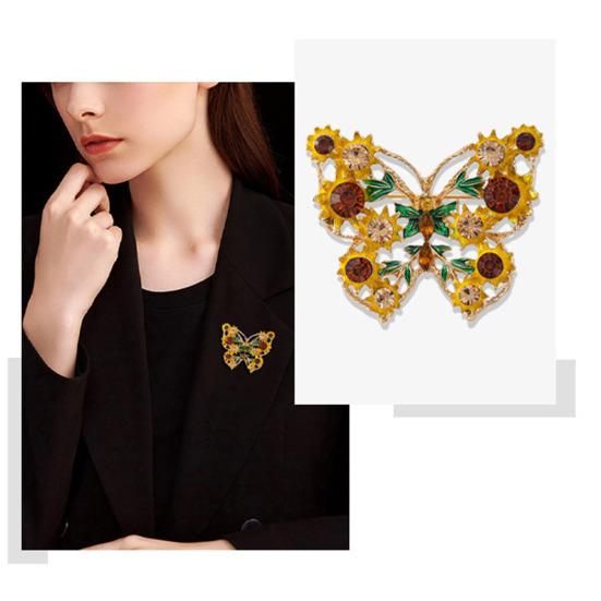 Sunflower Butterfly Brooch Rhinestone Butterfly Lapel Pin Sparkling Flower Brooch Pin for Blazers Coats Shirts Sweaters